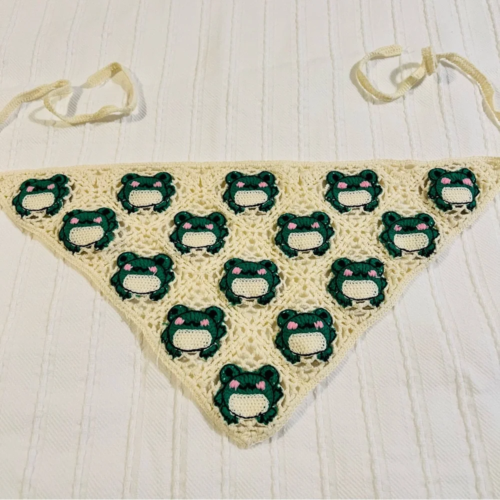 Cream and Green Crochet Hair Scarf - Picture 4 of 6